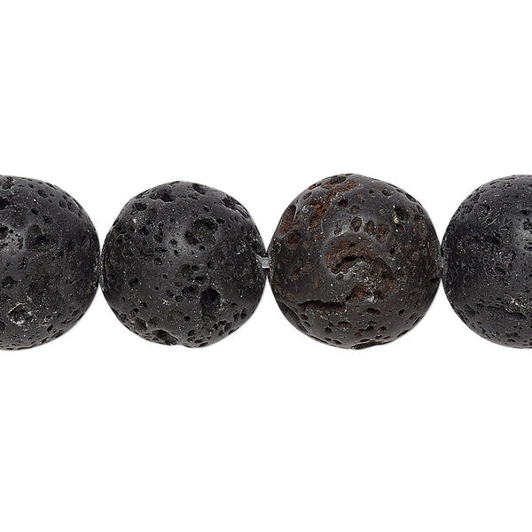 Bead, lava rock (waxed), 14mm round, B grade, Mohs hardness 3 to 3-1/2. Sold per 15-1/2" to 16" strand. image number 0
