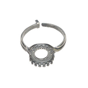 Ring 1pkg1, JBB Findings, antiqued silver-plated, 12mm wide with decorative trim and 10mm round bezel setting, adjustable from size 6-8.