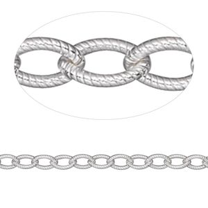 Chain 1pkg1 sterling silver cable, 4mm textured, 5 foot unfinished