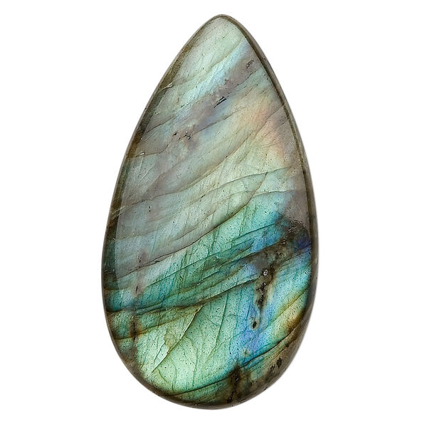 Cabochon, labradorite (natural), 40x22mm calibrated pear, B grade, Mohs hardness 6 to 6-1/2. Sold individually. image number 0