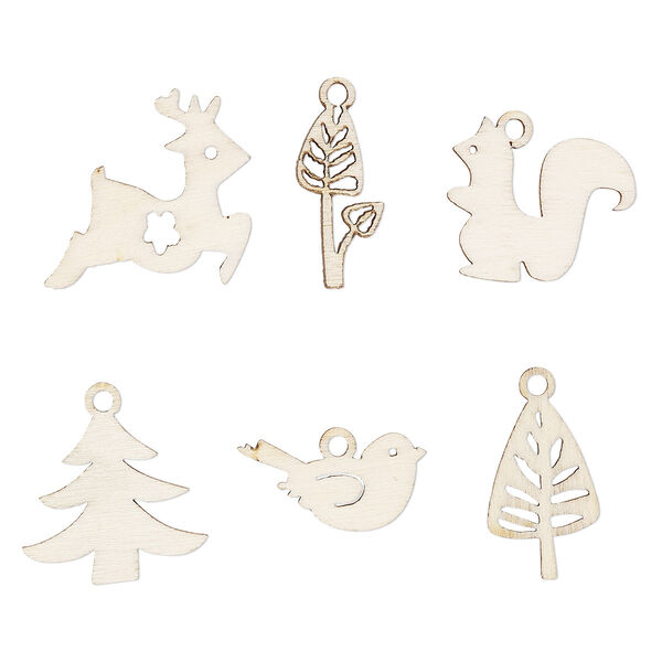 Drop, fiberboard, 25x13mm-27x25mm double-sided laser-cut assorted nature theme with cutout design. Sold per pkg of 12. image number 0