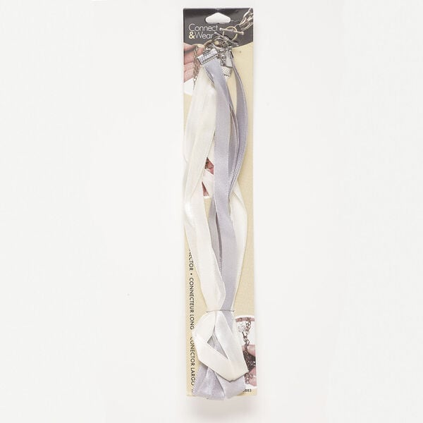 Necklace component assortment 1pkg2, nylon / silver-finished steel and brass, grey and white, 10mm wide 3-strand, 18 inches with toggle clasp. image number 0