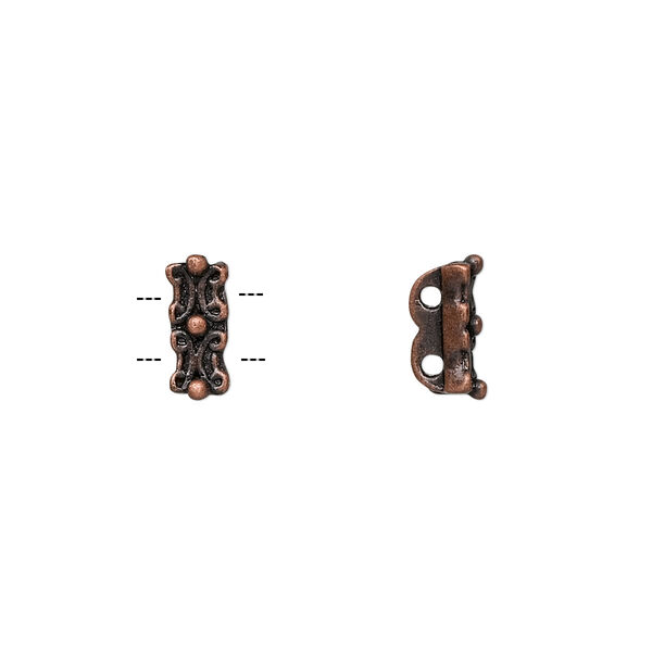 Spacer bar, antique copper-finished "pewter" (zinc-based alloy), 10x4mm 2-strand, fits up to 4mm bead. Sold per pkg of 10. image number 0
