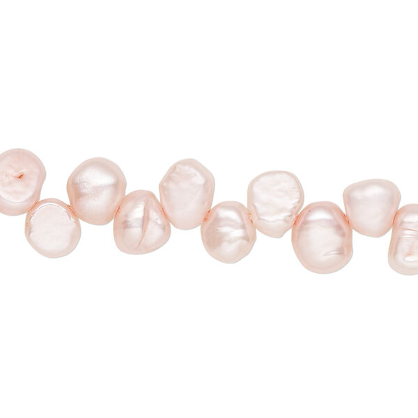 Pearl, cultured freshwater (dyed), blush, 7x6mm-8x7mm top-drilled flat-sided rice with 0.4-0.5mm hole, D grade, Mohs hardness 2-1/2 to 4. Sold per 14-inch strand. image number 0