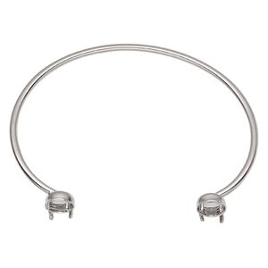 Bracelet, cuff, silver-finished brass, 2mm oval with (2) 7mm round rivoli or chaton mountings, 6-1/2 inches. Sold individually.