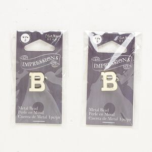 Bead, gold-finished "pewter" (zinc-based alloy), 13x11mm top-drilled alphabet letter "B" with 2mm hole. Sold per pkg of 2.