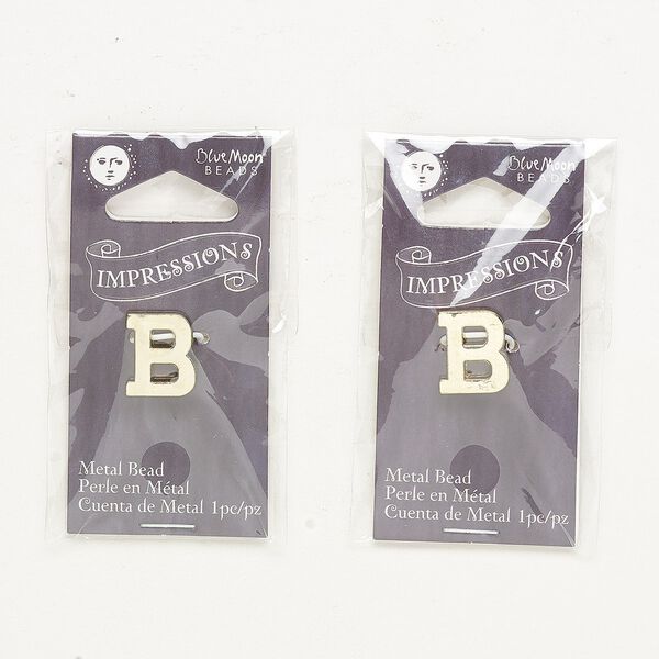 Bead, gold-finished "pewter" (zinc-based alloy), 13x11mm top-drilled alphabet letter "B" with 2mm hole. Sold per pkg of 2. image number 0
