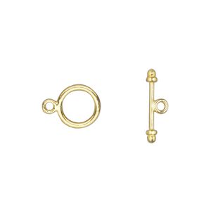 Clasp toggle 1pkg20 "pewter" (zinc alloy), 9.5mm round, gold-finished 1-strand