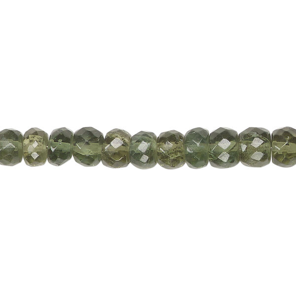 Green apatite 1pkg1, hand-cut faceted rondelle bead natural, 15.5-16 inch graduated 5x2mm-7x5mm image number 1