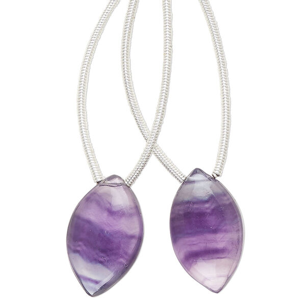 Bead, rainbow fluorite (natural), 18x11mm top-drilled puffed hand-cut marquise, B grade, Mohs hardness 4. Sold per pkg of 2. image number 0