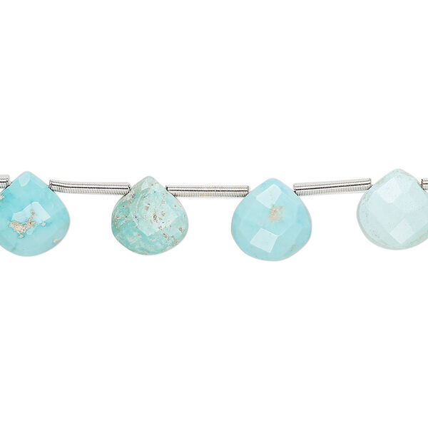 Imperial crown turquoise 1pkg15, hand-cut top-drilled faceted puffed teardrop bead natural C- grade, 7-9mm image number 0