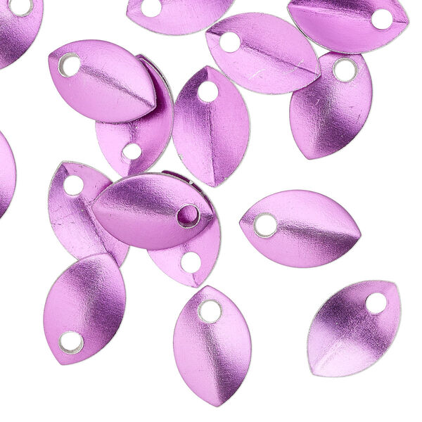 Component, anodized aluminum, purple, 11x7mm 2-sided curved scale blank with 1.5mm hole, 20 gauge. Sold per pkg of 20. image number 0