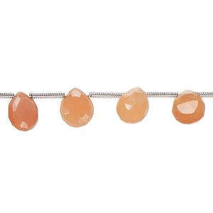 Peach moonstone 1pkg16, hand-cut top-drilled faceted puffed teardrop bead natural graduated 7x5mm-11x7mm
