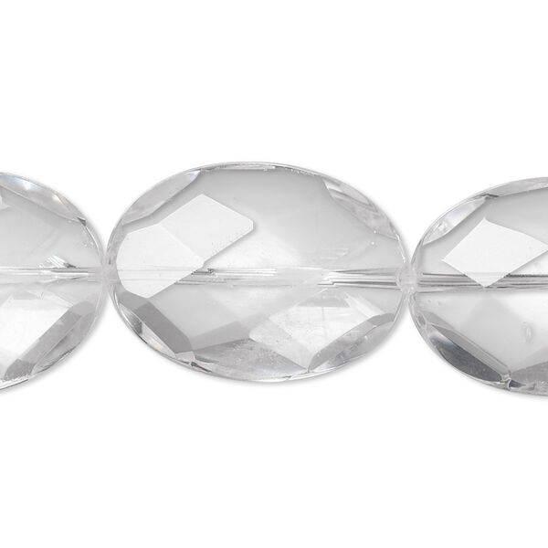 Bead, quartz crystal (natural), 25x18mm faceted oval, A- grade, Mohs hardness 7. Sold per 8-inch strand, approximately 5 beads. image number 0