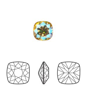 Fancy stone 2pk light topaz shimmer foil back, Crystal Passions® 10mm cushion 4470
