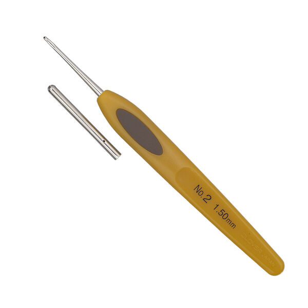 Crochet hook, Clover, steel and resin, 5 inches with #2/1.5mm hook, fits thread size 10-20 and dead-soft wire gauge 30-26. Sold individually. image number 0