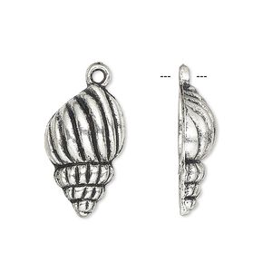 Charm, antique silver-plated "pewter" (zinc-based alloy), 22x13mm single-sided seashell. Sold per pkg of 4.