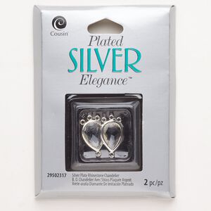 Drop, "pewter" (zinc-based alloy) and acrylic, pkg/2, silver finish and clear, 16x12mm faceted teardrop.