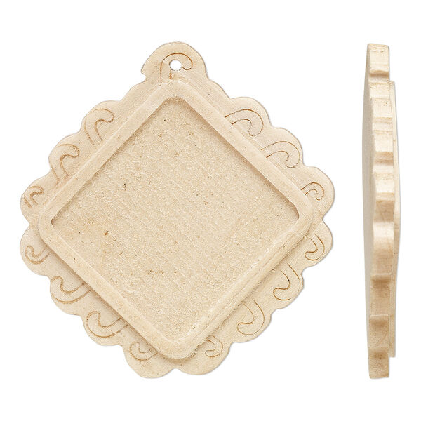 Focal, Japanese pagoda wood (natural), tan, 46x44mm single-sided top-drilled diamond with 25mm non-calibrated square glue-in setting. Sold per pkg of 8. image number 0