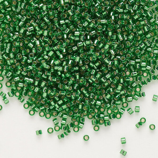 Seed bead, Delica®, glass, pkg/50g, #11 round, transparent silver-lined green (DB-0046). image number 0