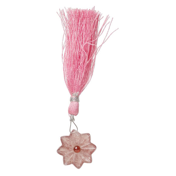 Strawberry quartz / garnet 1pkg1, top-drilled hand-cut 1sided carved flower bead natural, 22mm image number 2