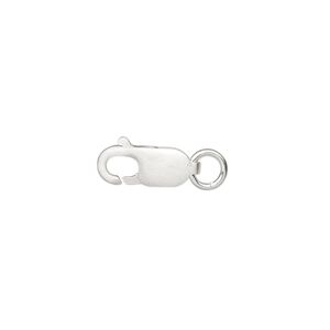 Clasp lobster claw 1pkg1 satin sterling silver, 14x5mm / 5mm closed jump ring, 1-strand