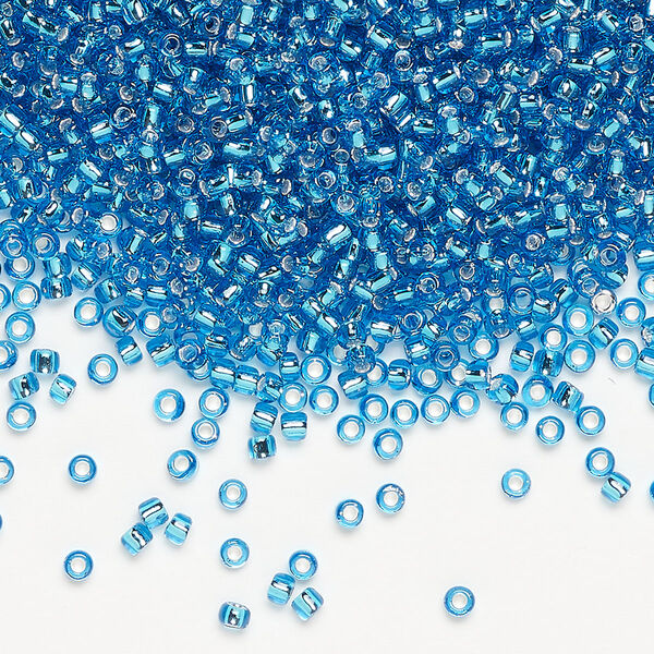 Seed bead, Dyna-Mites™, glass, pkg/1/2kg, #11 round, transparent silver-lined turquoise blue, (45:RR 11/0 RR). image number 0
