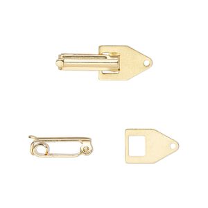 Clasp fold-over 1pkg10 gold-plated, 22x7.5mm, copper 1-strand