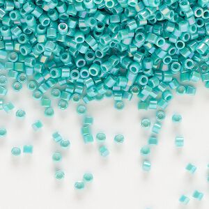 Seed bead, Delica®, glass, pkg/7.5g, #10 round, opaque rainbow turquoise green (DBM-0166).