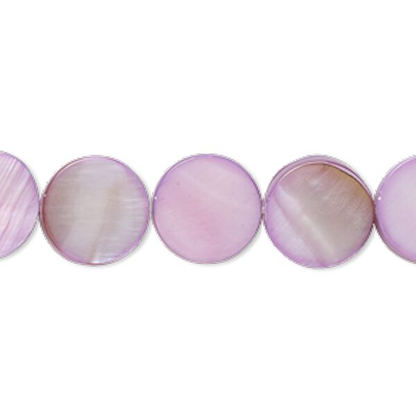 Bead, mother-of-pearl shell (dyed), lilac, 12mm flat round with 0.6-1mm hole, Mohs hardness 3-1/2. Sold per 15-inch strand. image number 0