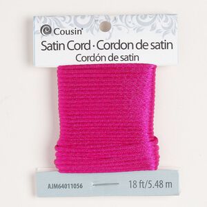 Cord, satin, bright pink, 1mm round. Sold per 18-foot section.