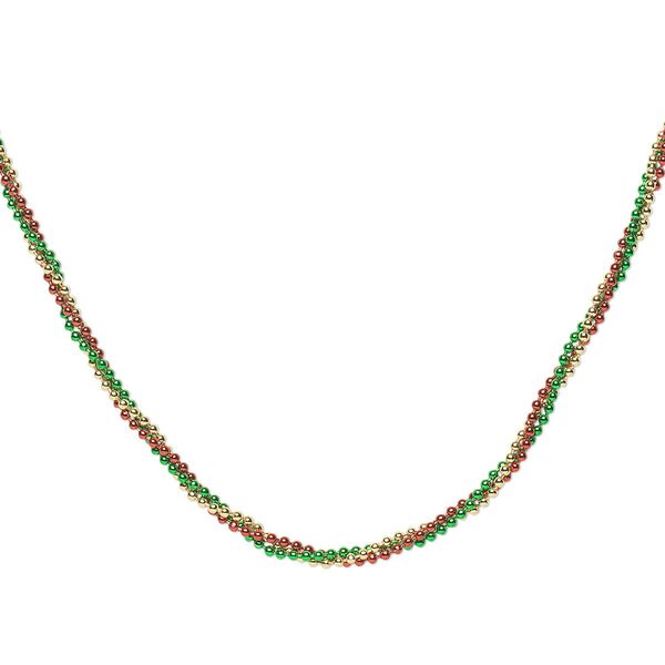 Chain, brass, gold / green / red, 1.5mm ball, 24 inches with ball chain connector. Sold per pkg of 3. image number 0