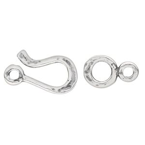 Clasp hook&eye 1pkg1 silver-plated pewter (tin alloy), 21x12mm flat, antique JBB Findings 1-strand
