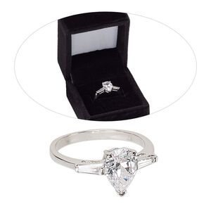 Ring, cubic zirconia and rhodium-finished brass, clear, 11mm teardrop, size 8. Sold individually.