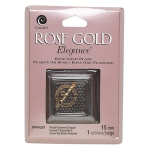 Clasp, toggle, rose gold-plated copper and lacquer, 15.5mm hammered flat round. Sold individually.