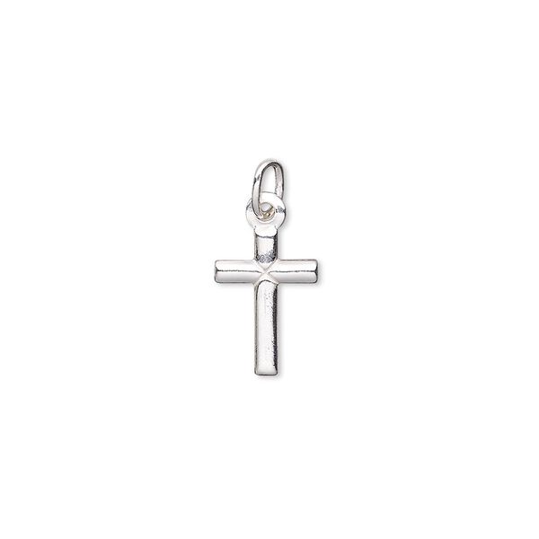 Drop, sterling silver-filled, 12x8mm double-sided cross with closed jump ring. Sold per pkg of 2. image number 0