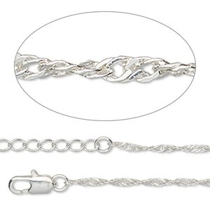 Chain 1pkg1 silver-plated Singapore, 2mm / lobster claw clasp, brass 24 inch