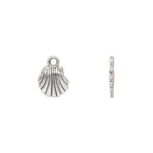 Charm, antique silver-plated "pewter" (zinc-based alloy), 9x9mm double-sided shell. Sold per pkg of 50.