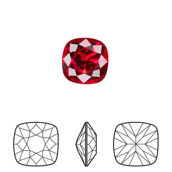 Fancy stone 1pk light Siam foil back, Crystal Passions® 12mm cushion 4470 image number 0