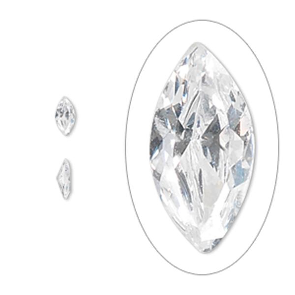 Gem, cubic zirconia, spinel white, 6x3mm faceted marquise, Mohs hardness 8-1/2. Sold per pkg of 5. image number 0