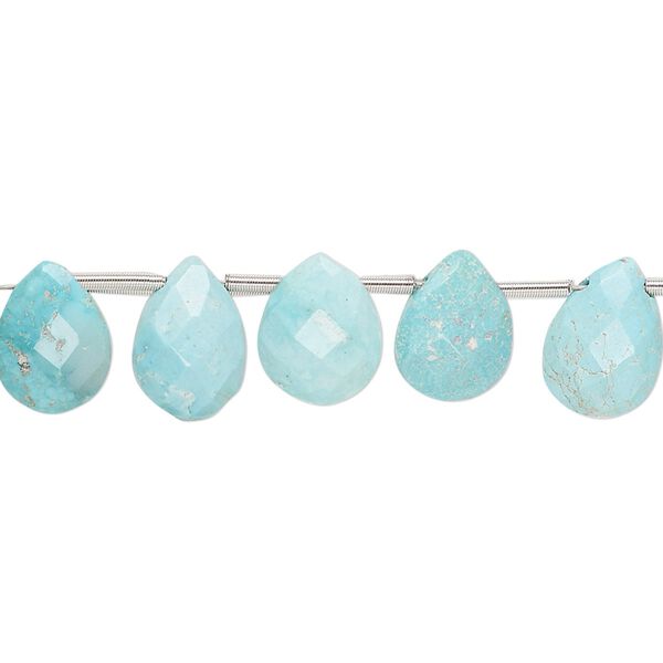 Imperial crown turquoise 1pkg11, hand-cut top-drilled faceted puffed teardrop bead natural 10x6mm-12x8mm image number 0
