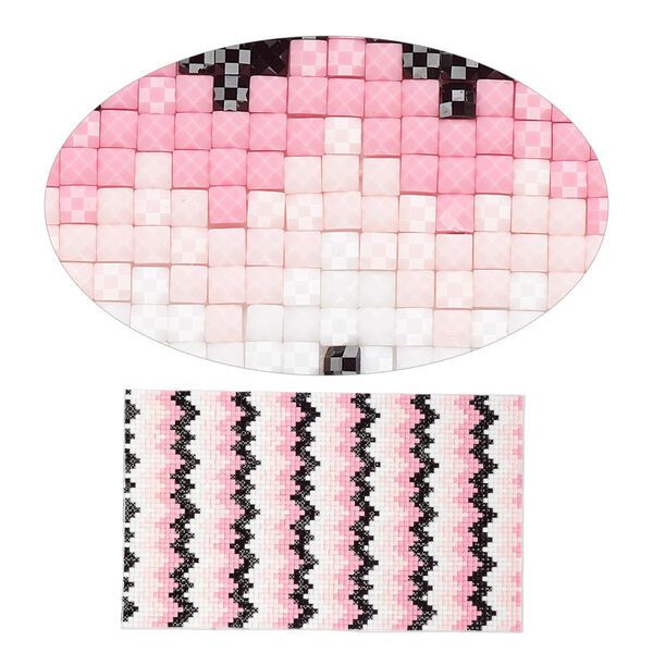 Adhesive sheet, My Style Deco Art™, peel-off, resin and glue, pinks / black / white, 8 x 4-3/4 inch rectangle, 1.8mm thick with chevron design. Sold individually. image number 0