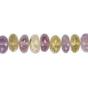 Amethyst / lemon quartz 1pkg1, hand-cut faceted rondelle bead 8 inch 9x5mm-10x7mm