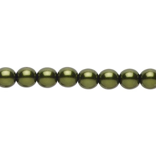 Bead, Czech pearl-coated glass druk, emerald green, 6mm round. Sold per 15-1/2" to 16" strand. image number 0