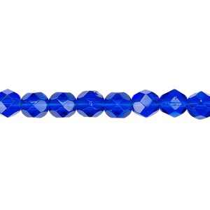 Bead, Czech fire-polished glass, translucent cobalt, 6mm faceted round. Sold per pkg of 1,200 (1 mass).