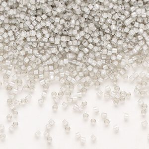 Seed bead, Delica®, glass, pkg/7.5g, #11 round, translucent moonstone-lined luster crystal clear (DB-2391).