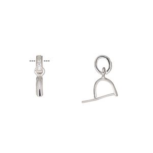 Bail, rhodium-plated sterling silver and cubic zirconia, clear, 12x2mm with loop, 4mm grip length. Sold individually.