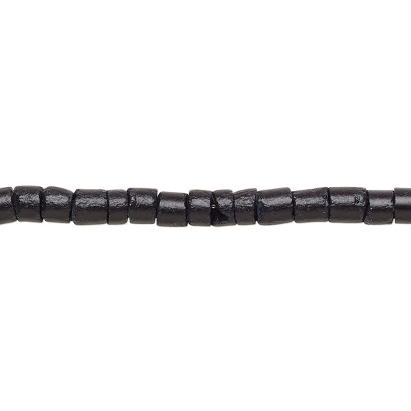 Bead, coconut shell (dyed / waxed), black, 3-4mm hand-cut heishi. Sold per pkg of (2) 24-inch strands. image number 0