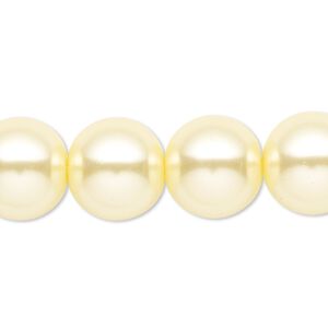Bead, crystal pearl, light yellow, 14mm round. Sold per 15-1/2" to 16" strand, approximately 25 beads.