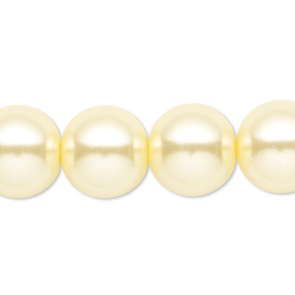 Bead, crystal pearl, light yellow, 14mm round. Sold per 15-1/2" to 16" strand, approximately 25 beads. image number 0